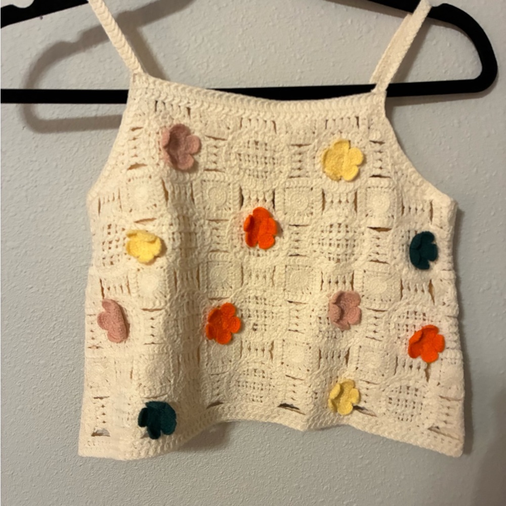 Zara Cream Crochet Floral Top